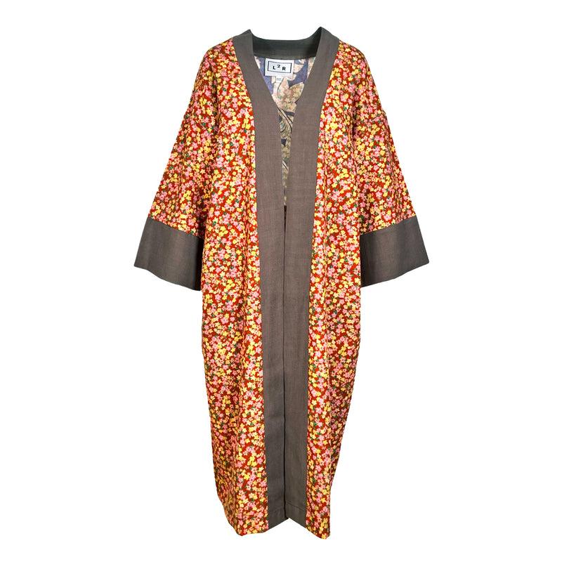 Kimono in Two-Toned Floral Brown Print