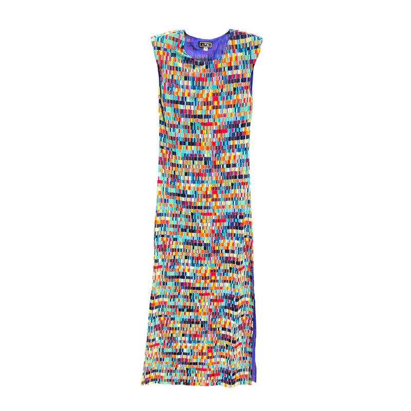 Shoulder Pad Mesh Dress in Multi Blue