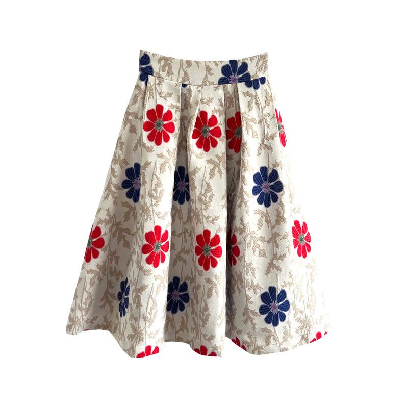 Full Midi Skirt in Floral Off White