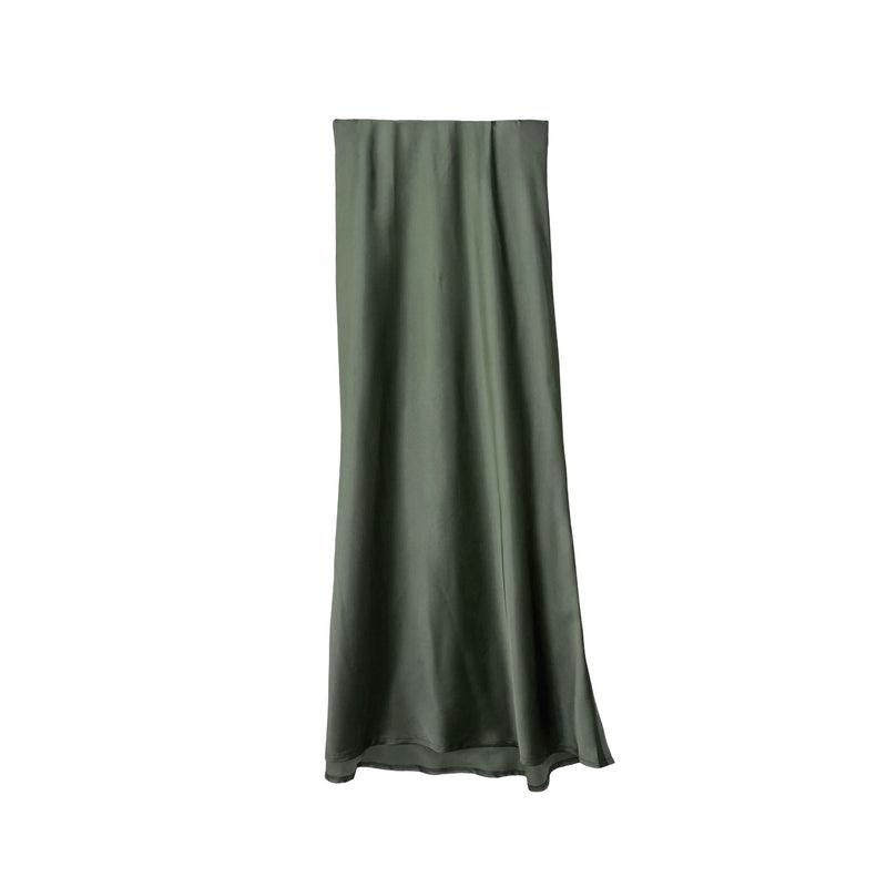 Amal Draped Satin Skirt in Olive Green