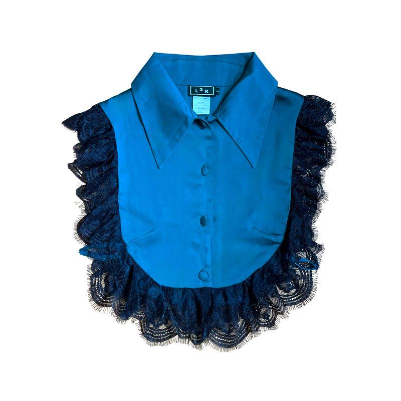 Amal Draped Satin Top in Peacock Blue