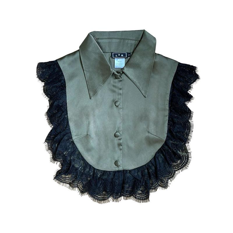 Amal Draped Satin Top in Olive Green