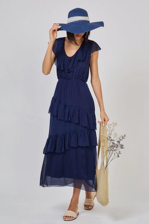Robe longue à volant en soie