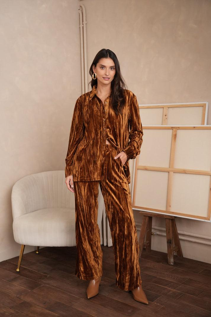 Ensemble chic casual en velours froissé
