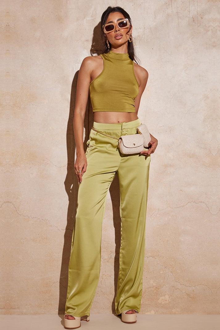 Pantalon satiné vert olive