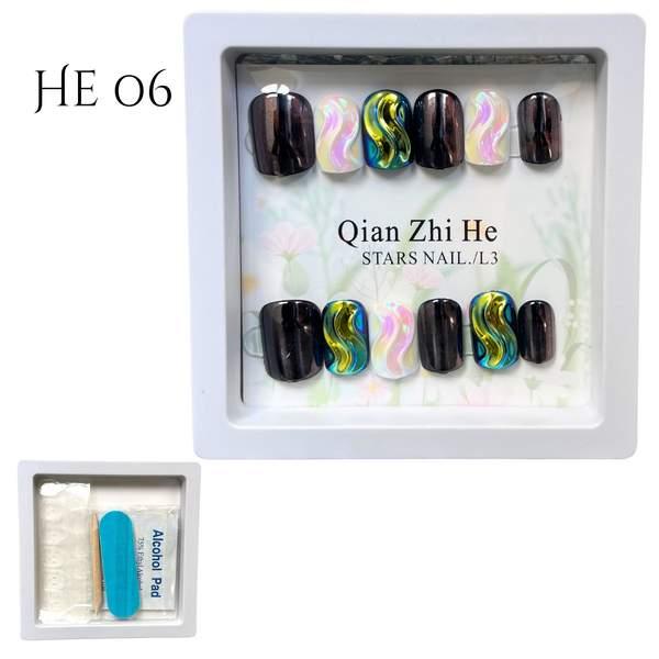 12 Pièces Faux Ongles + Ruban Adhésif Double Face He 06