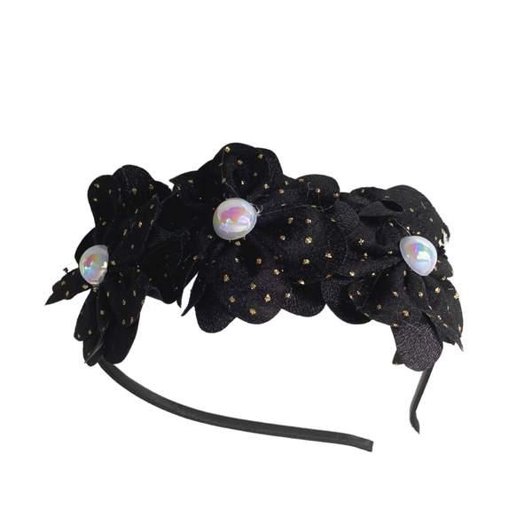 Bandeau Serre-tête en Fleur Noir Perlé