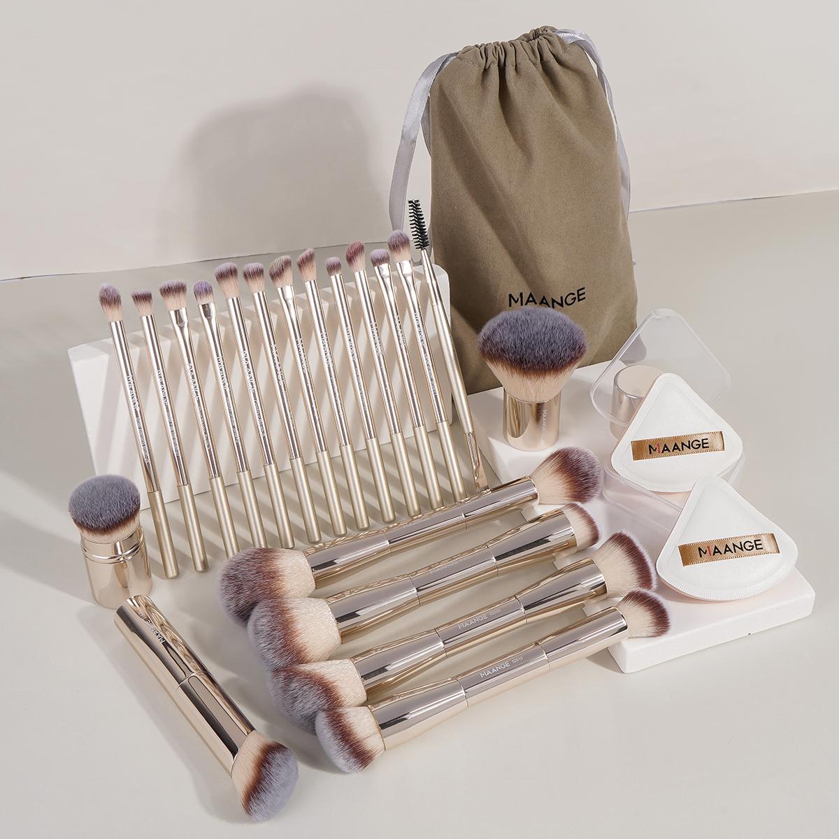 20 Pieces Makeup Brush with 2 Pieces Puff and Bag