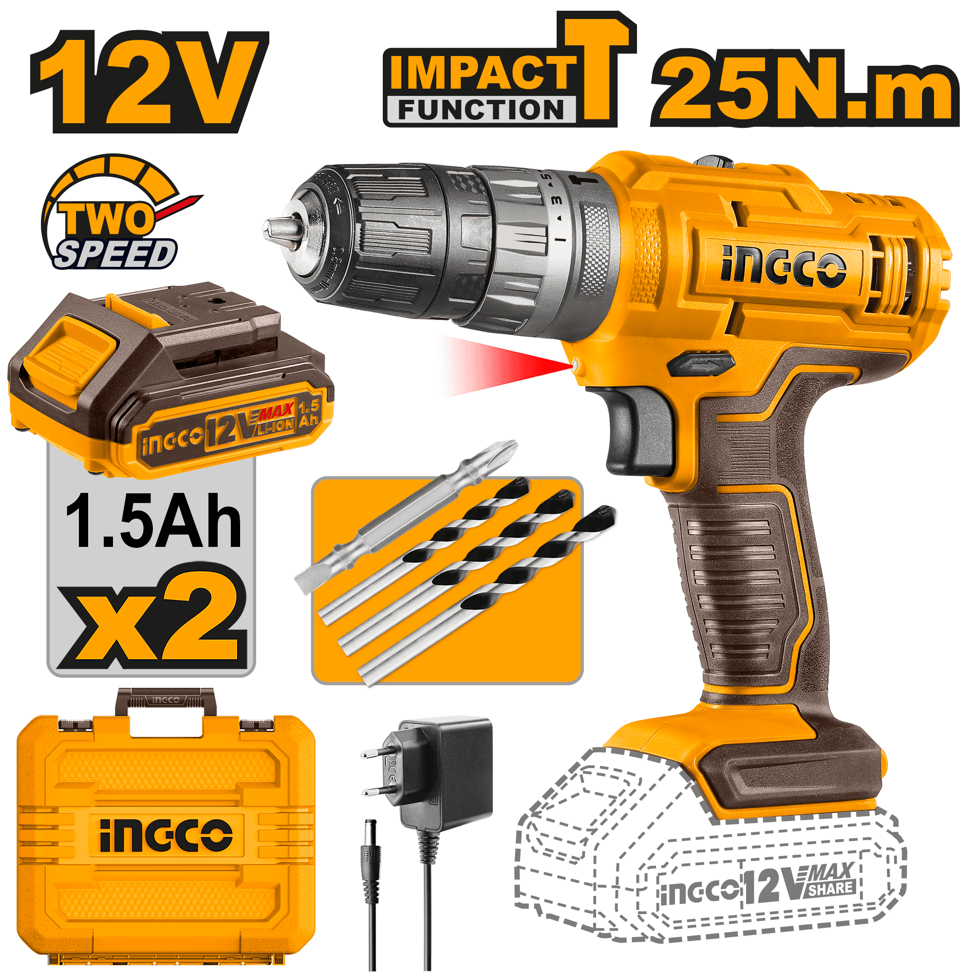 PERCEUSE VISSEUSE A PERCUSSION 12V 25Nm 2 Batteries plates SI
