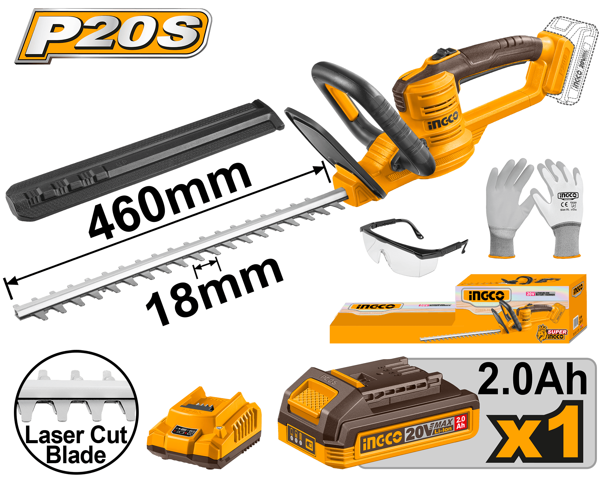 Taille-haie 20V + Batterie + Accessoires