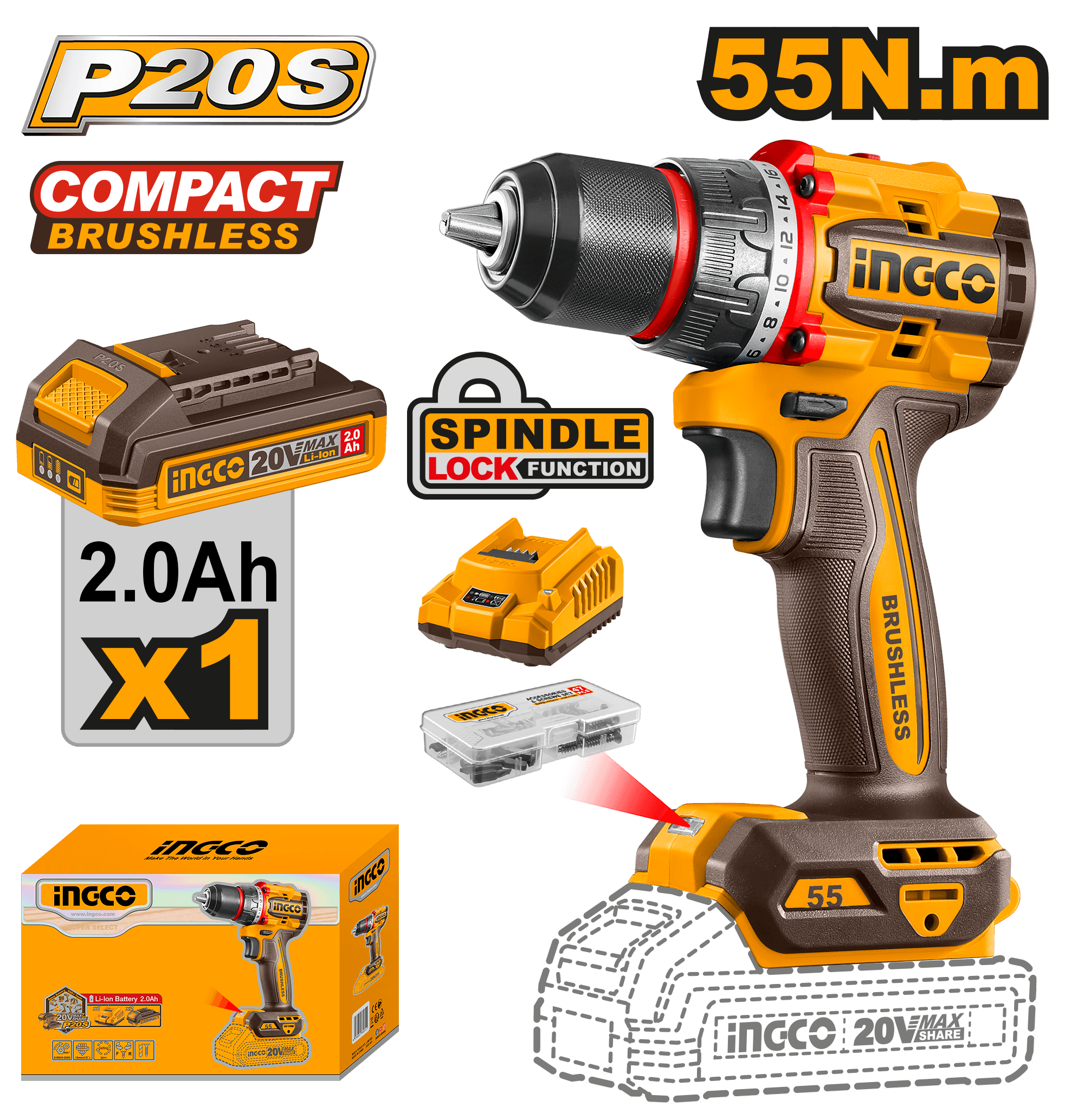VISSEUSE 20V  BRUSHLESS 1 BATTERIE INGCO