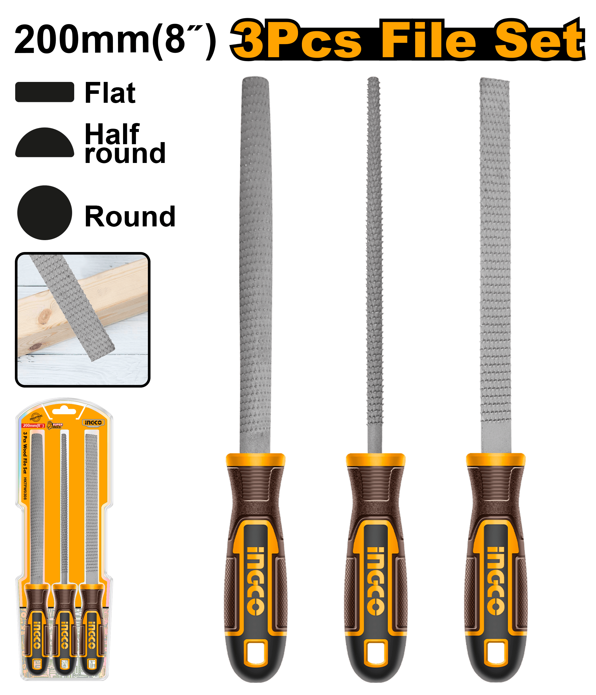 Set de 3 limes à bois 200mm