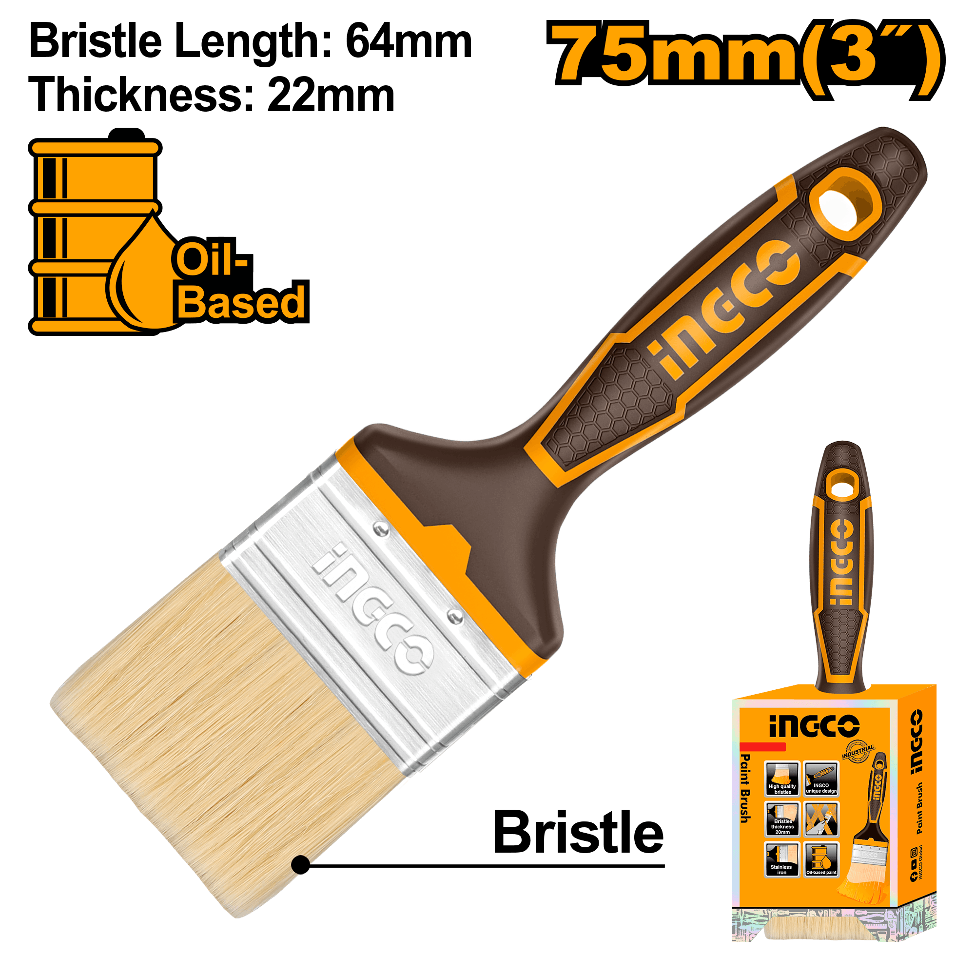 Pinceau pour Peinture à l'huile 75mm Longueur des Poils : 57 mm