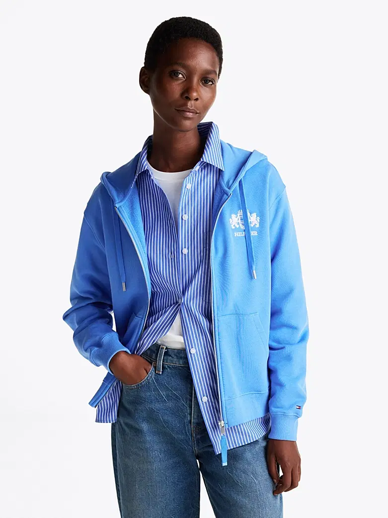 Sweat à Capuche Zippé à Logo Brodé
