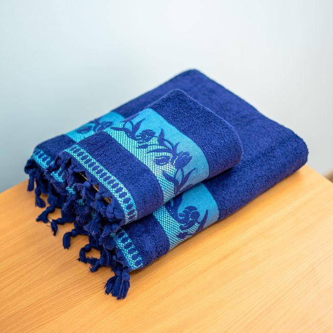 Pack 2 Piece Serviette de Bain 100% Coton – Bleu Nuit - 90*150-50*90