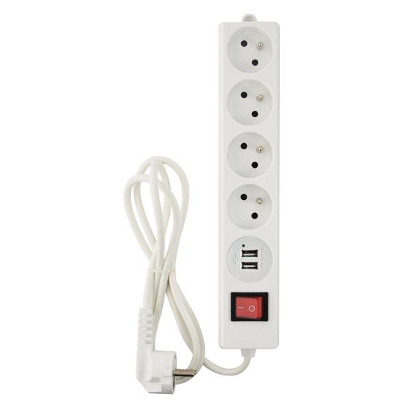 Multiprise blanche (2P+T; DP USB; 1.5m) 4 prises