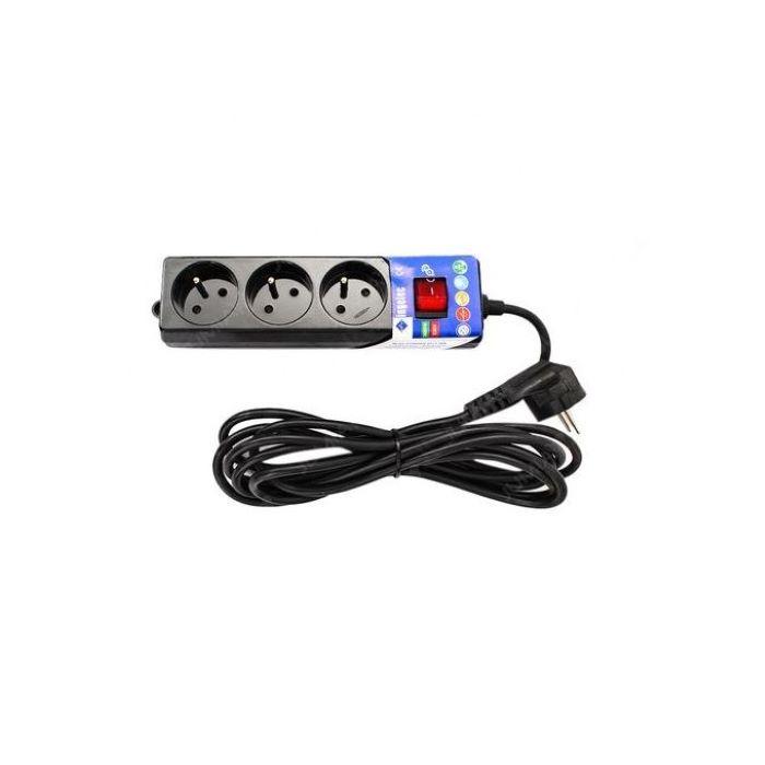 Multiprise noire, (2P+T; 1,5m) 5 prises