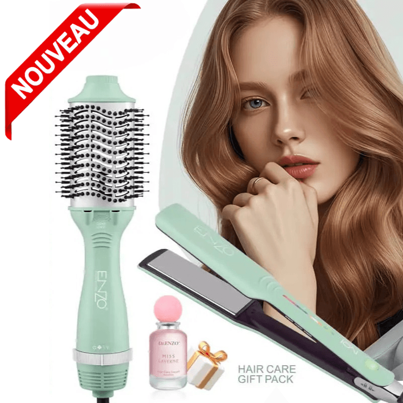 Brosse Chauffante et Lisseur Sèche-Cheveux Lissante 2-en-1 Professionnel 1500W EN-511