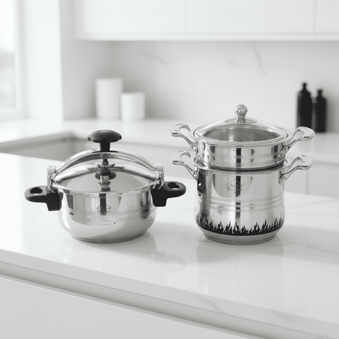Duo Cocotte Inox 6L + Couscoussier Inox 6L avec Couvercles – Haute Qualité – Argenté