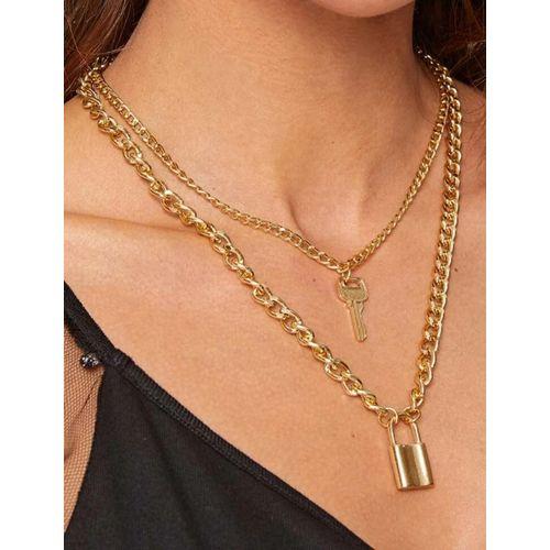 1 PIECE collier avec detail de clé et serrure 2 chaines