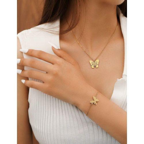 1 set à la mode et simple en acier inoxydable à pendentif papillon collier et boucles