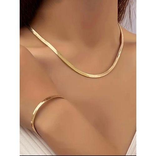Ensemble de 2 pièces de collier et bracelet simple et sexy avec chaîne plate en or plaqué 18 carats pour femmes en acier inoxydable