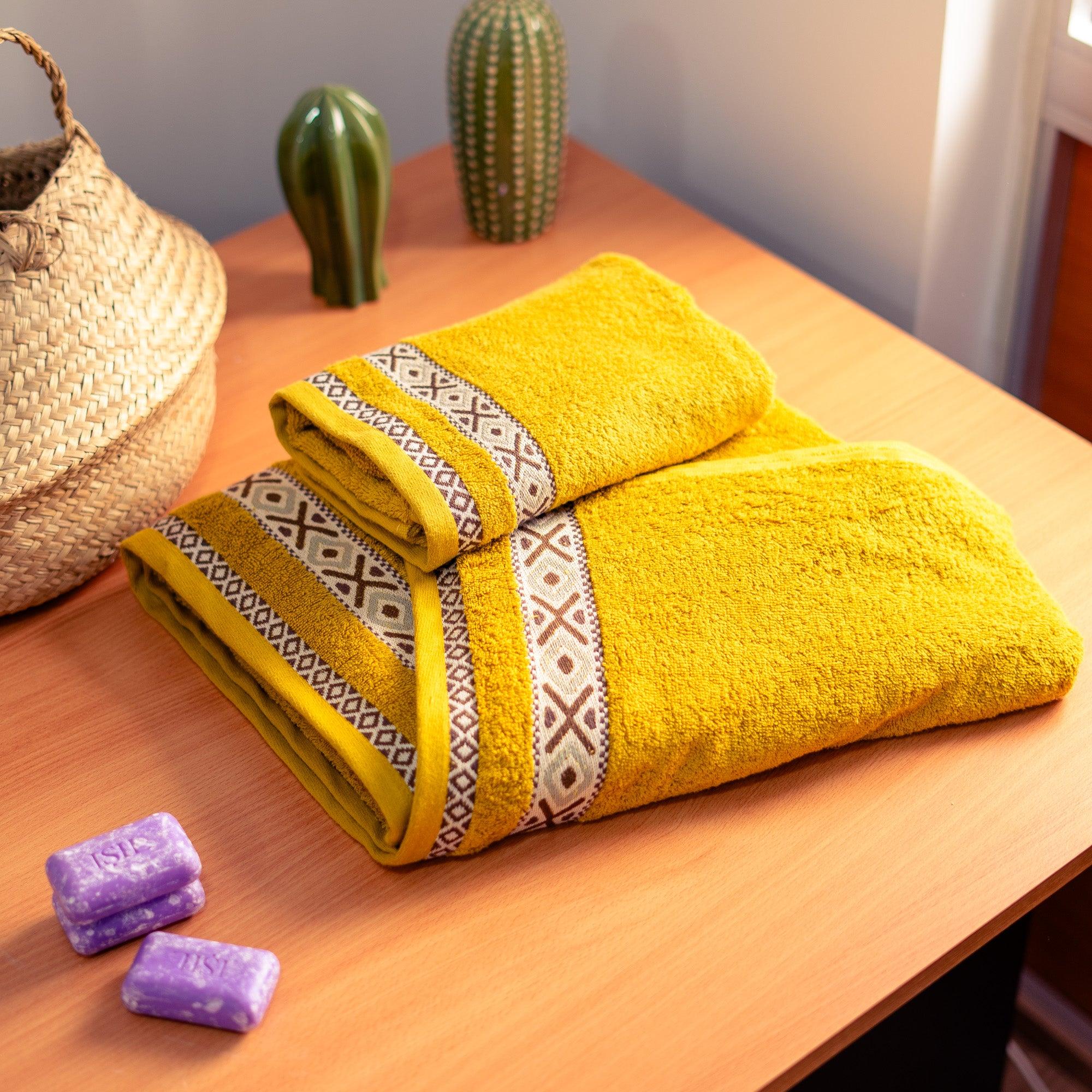 Berbère Pack 2 Pièce Serviette 100% Design Marocain 100% Coton - Moutarde