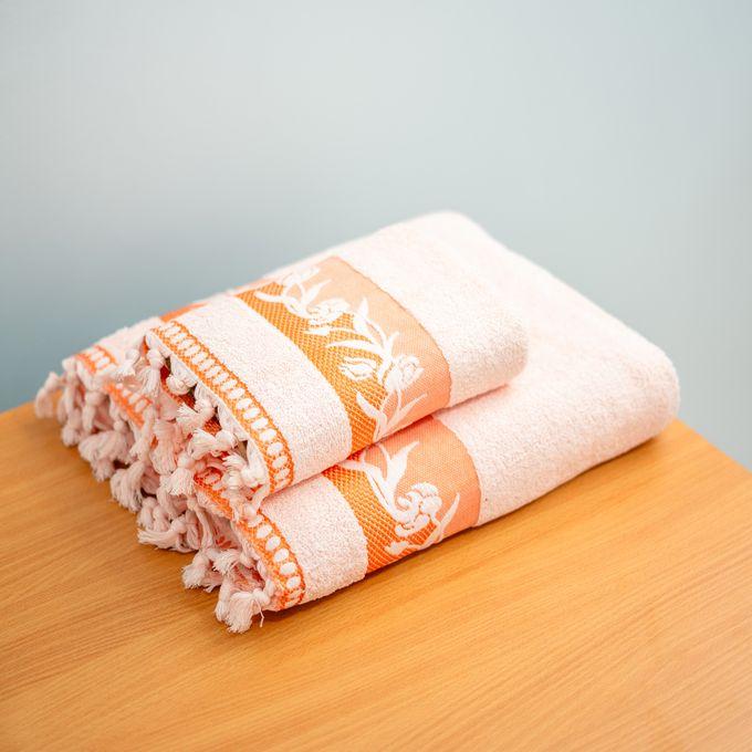 Hadab pack 2 piece serviette de bain 100% coton 550GM - saumon 90*150-90*50