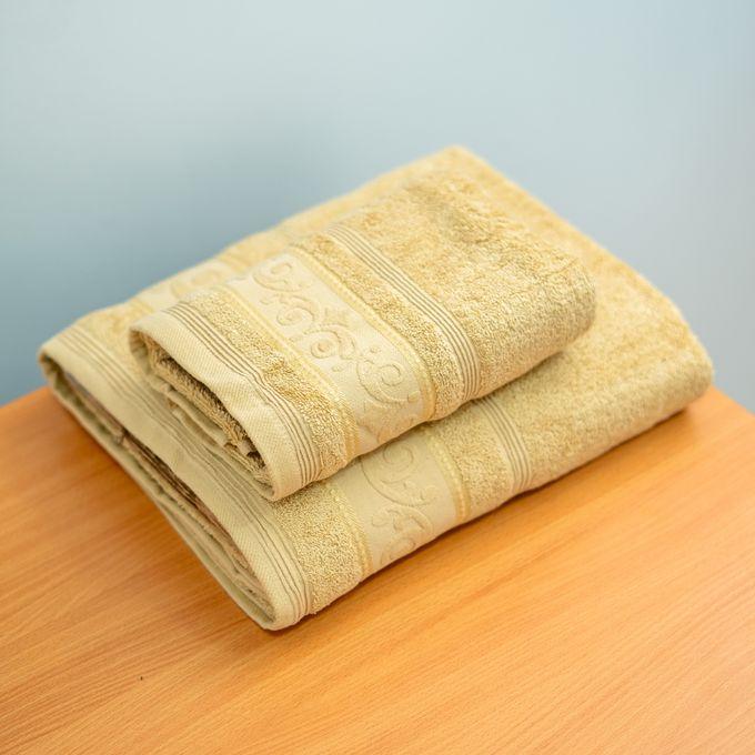 Majestic Pack 2 Piece Serviette de Bain 100% Coton 500GM - Beige 90*150-50*90