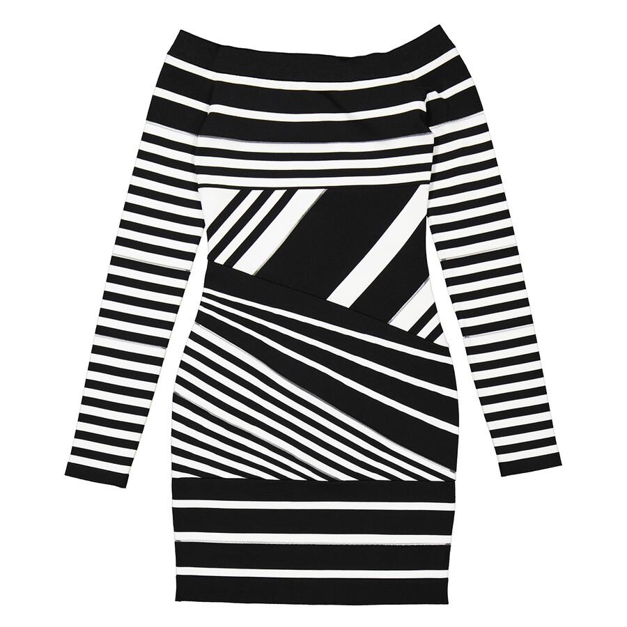 LS JACQUARD STRIPE KNIT OFF SHOULDER DRESS