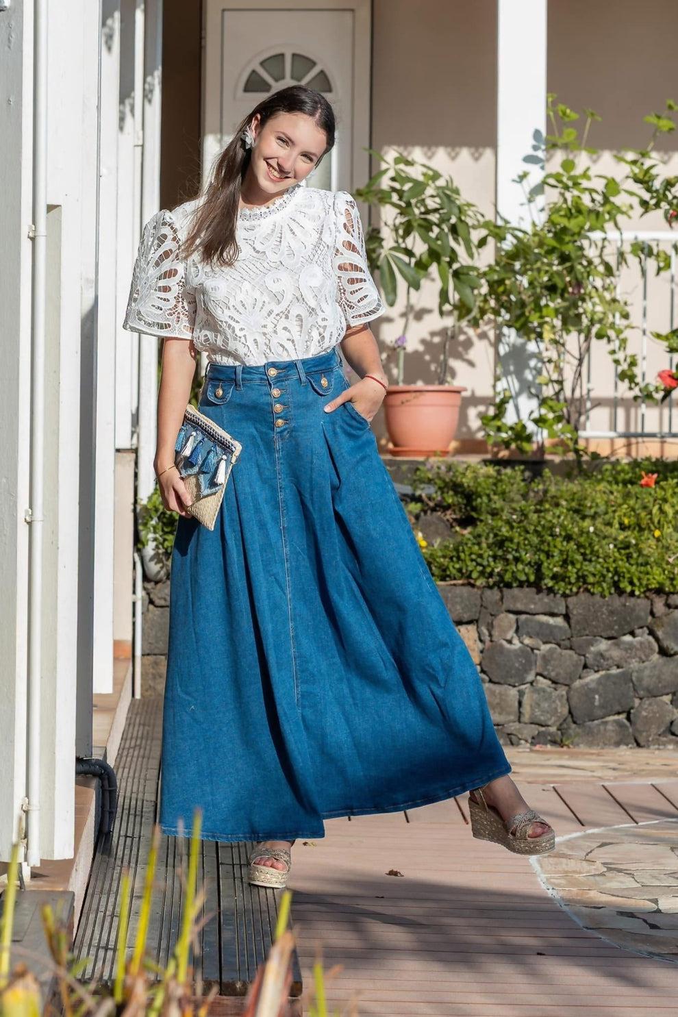 Jupe longue en jean large