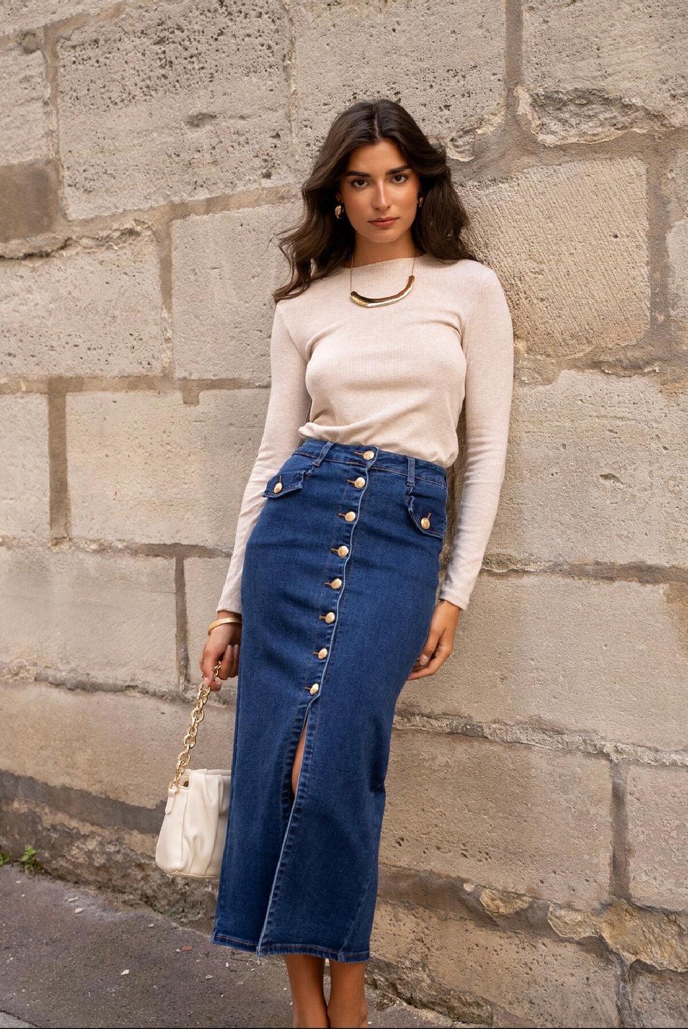Jupe longue en jean avec boutons