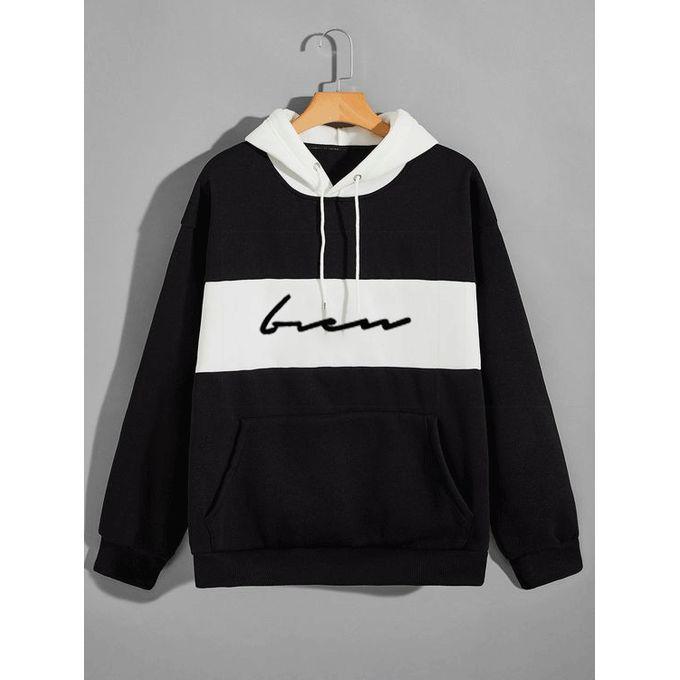 Sweat-shirt à Capuche Noir et Blanc à Poche Kangourou/mul