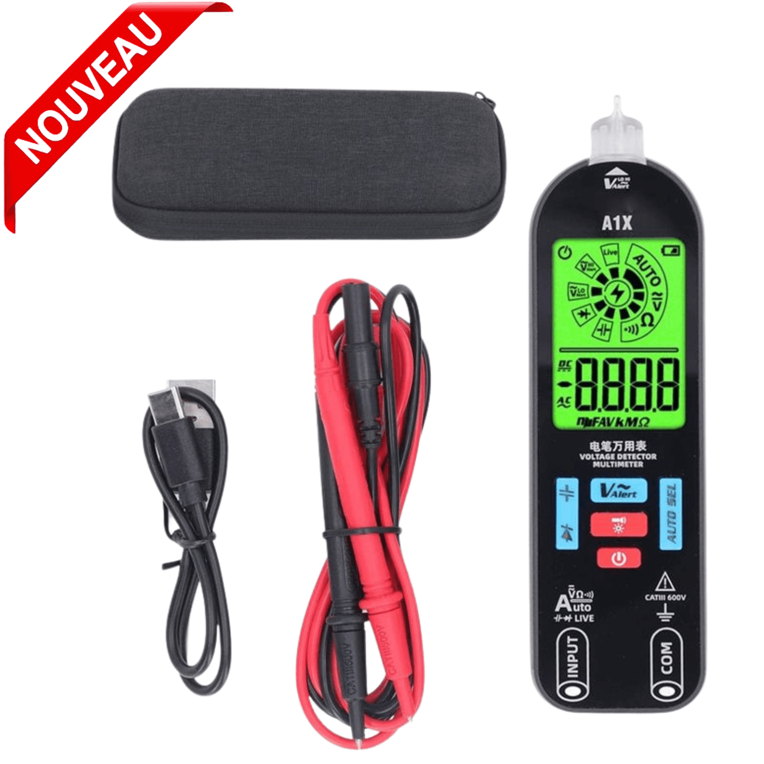 Multimètre Numérique Intelligent B SIDE A1X LCD HD Rechargeable – Mesure Tension, Courant et Résistance