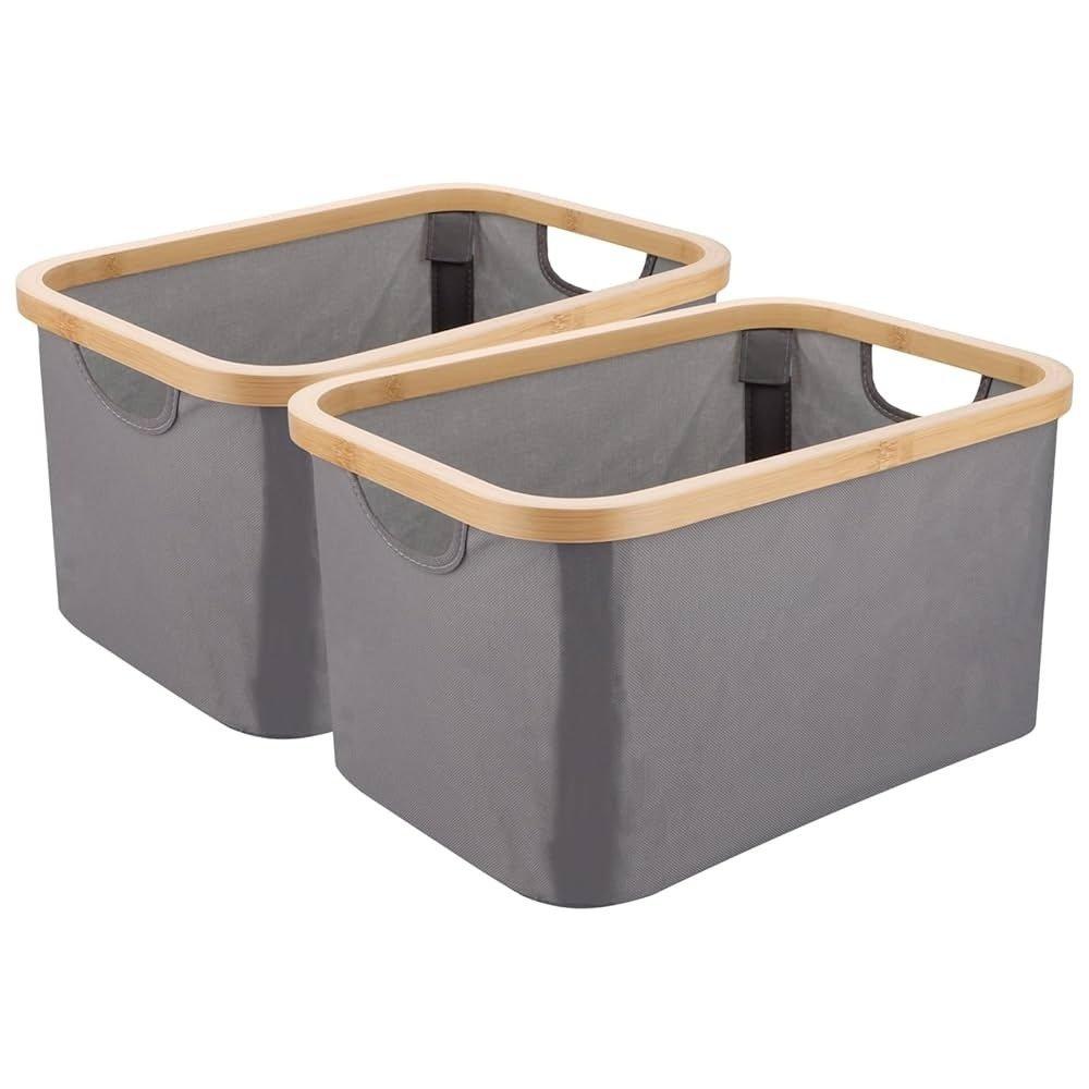 SET 2 Paniers de Rangement Pliable pour Linge avec Cadre en Bambou et Poignées 45cm/29cm
