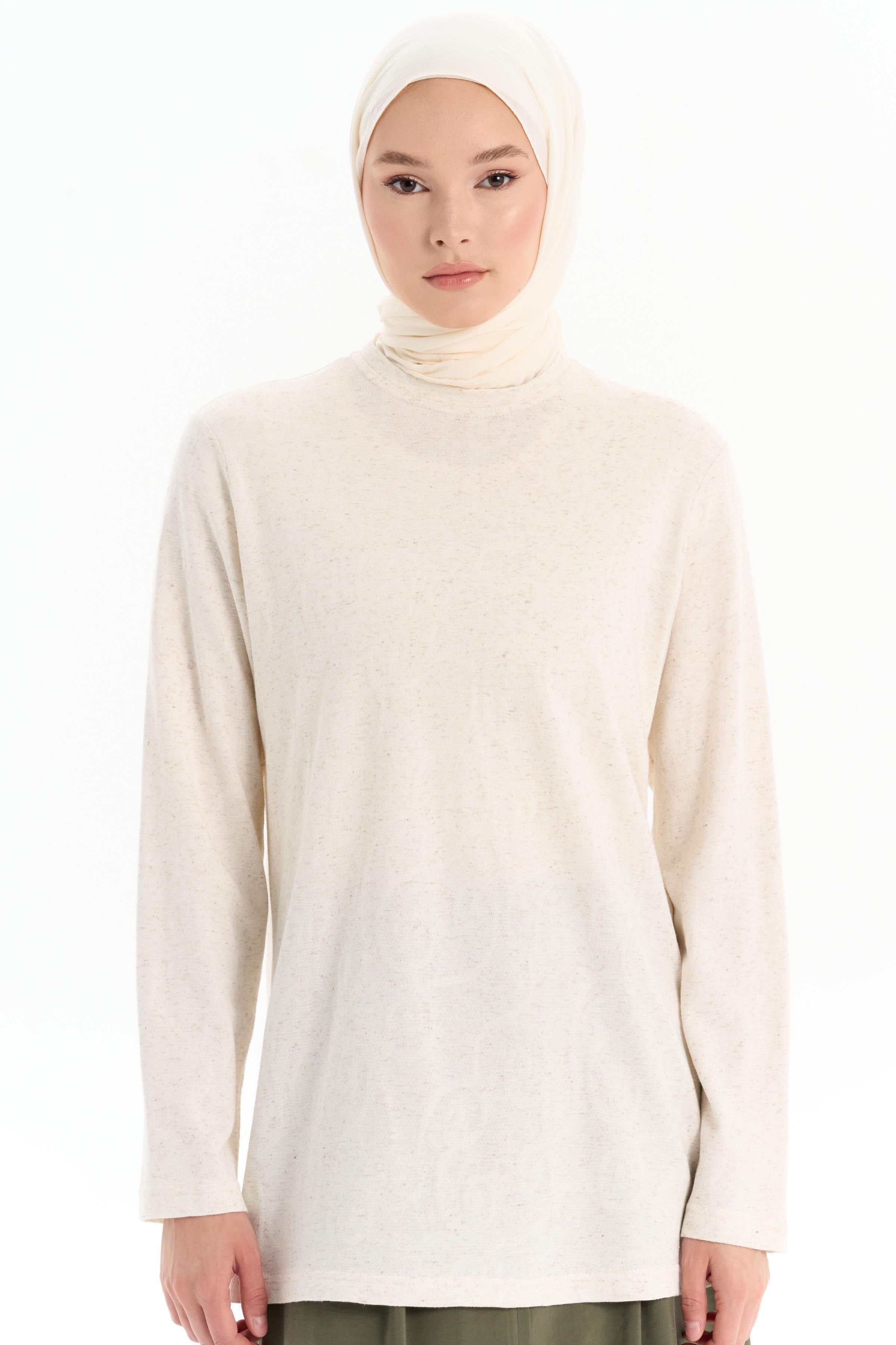 Chemisier Tricoté à Col Rond - Beige