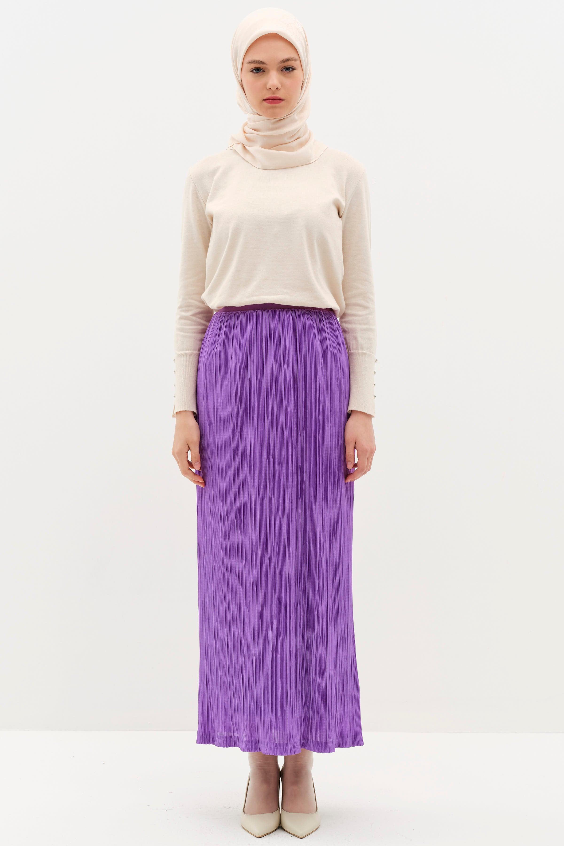 Jupe Plissée à Taille Élastiquée - Lilas