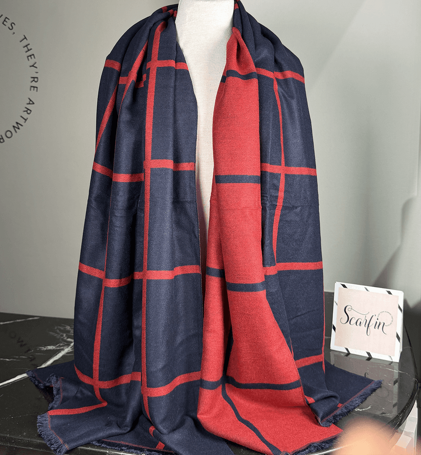 Écharpe Double Face - Bleu marine / Rouge