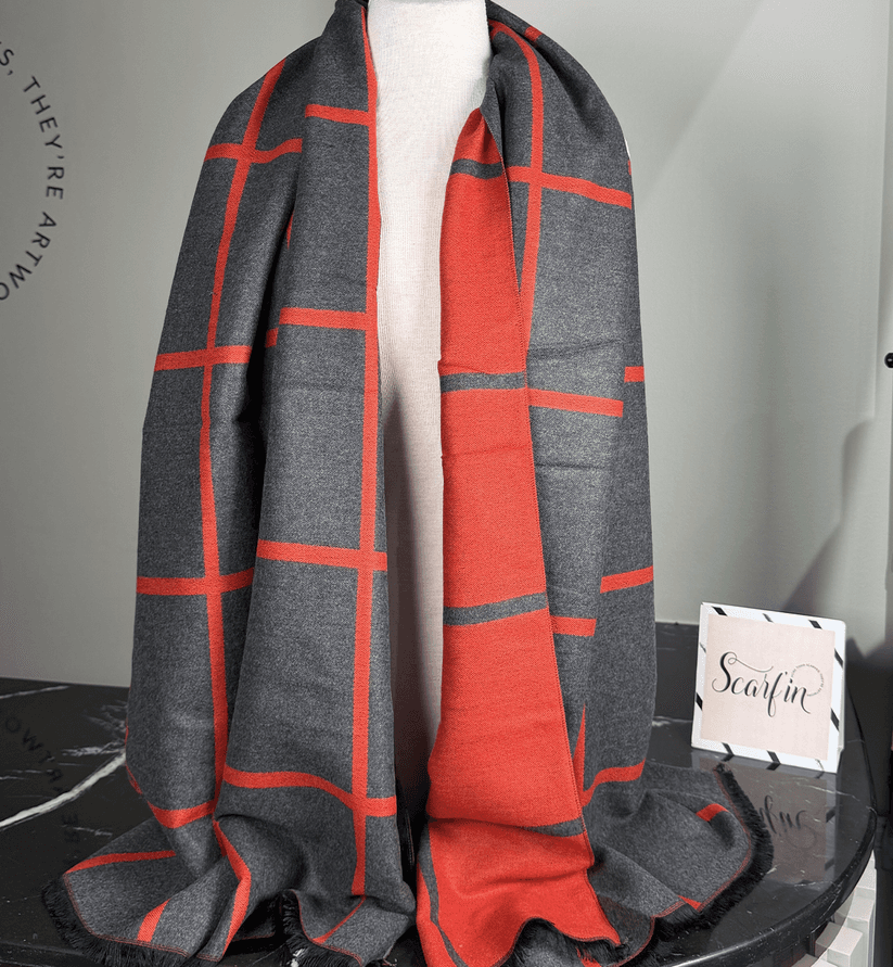 Écharpe Double Face - Gris / Rouge
