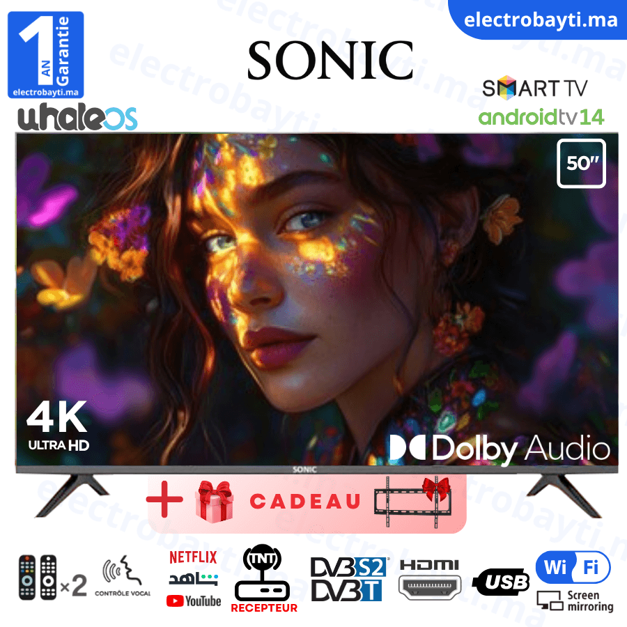 50 Smart tv - 4K UHD - Système WhaleOS - Dolby Audio - Récepteur Intégré - TNT HD
