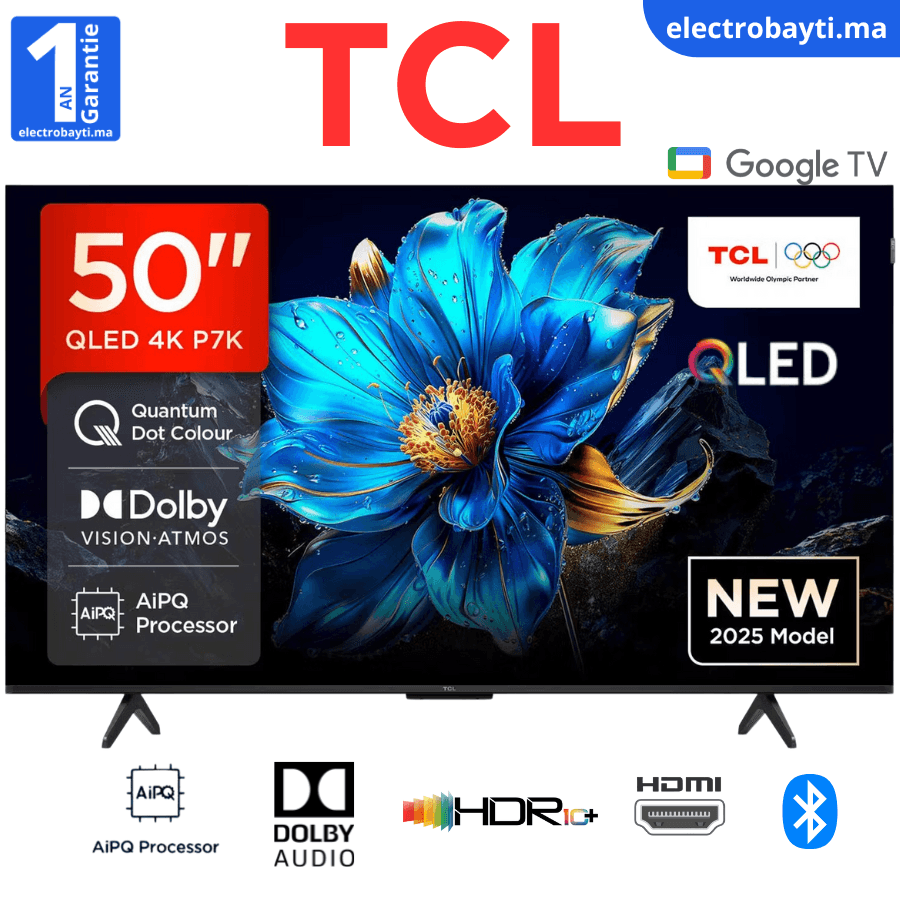 TCL - 50 GoogleTv - QLED 4K UHD - HDR10+ ,Dolby Vision - 50P7K Garantie 2ans