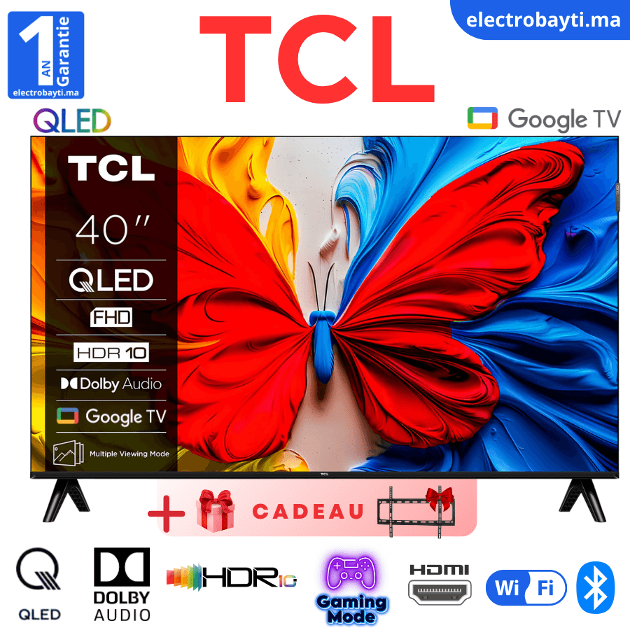 TCL - 40 - Smart TV QLED Full HD Google Tv et Dolby Audio, Design Bezel-less, 40S5K Garantie 2ans