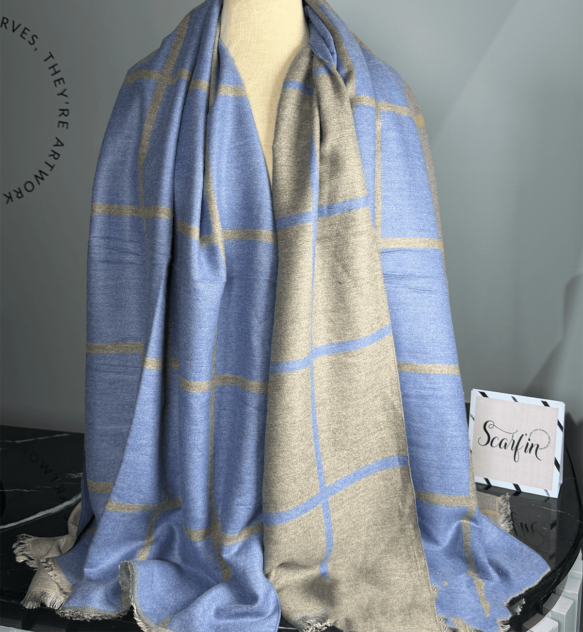 Echarpe double face - Azur / gris