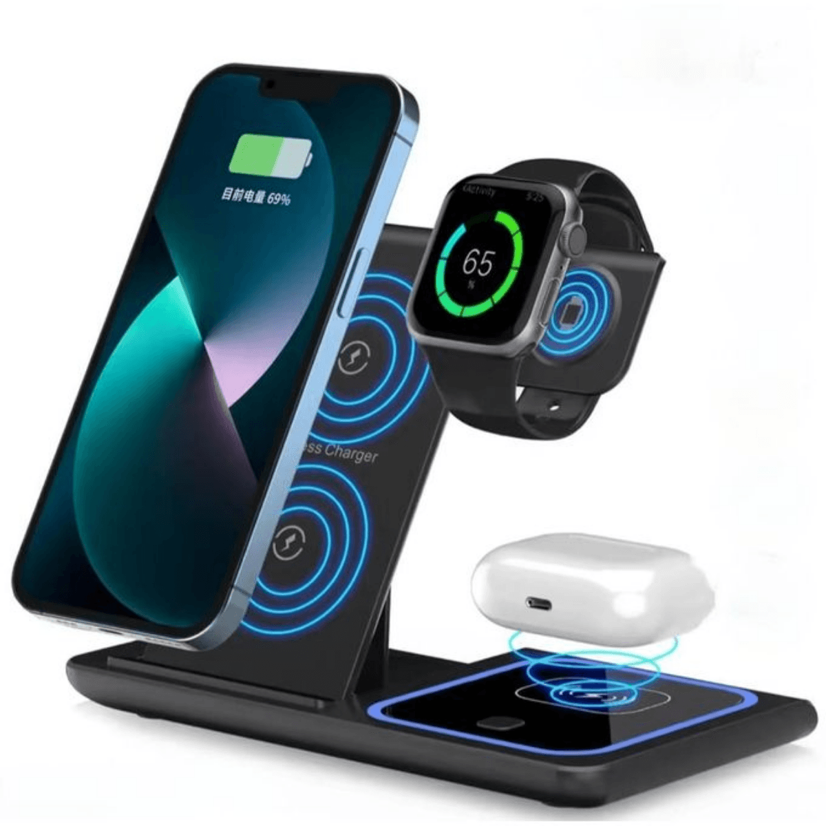 Support de chargeur sans fil pliable 3 en 1, station de charge rapide 15W