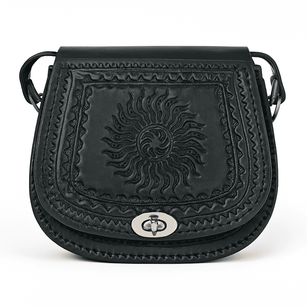 Sac à main en cuir noir - Conception artisanale marocaine