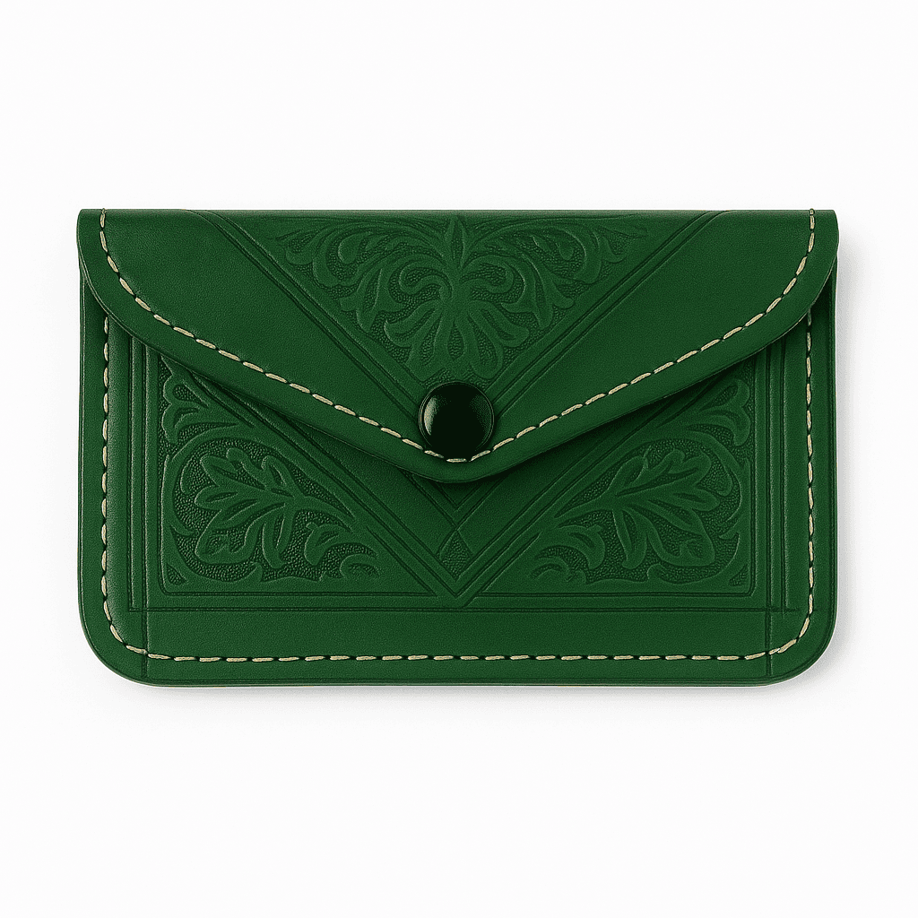 Porte-cartes en cuir vert – Porte-monnaie marocain fabriqué à la main