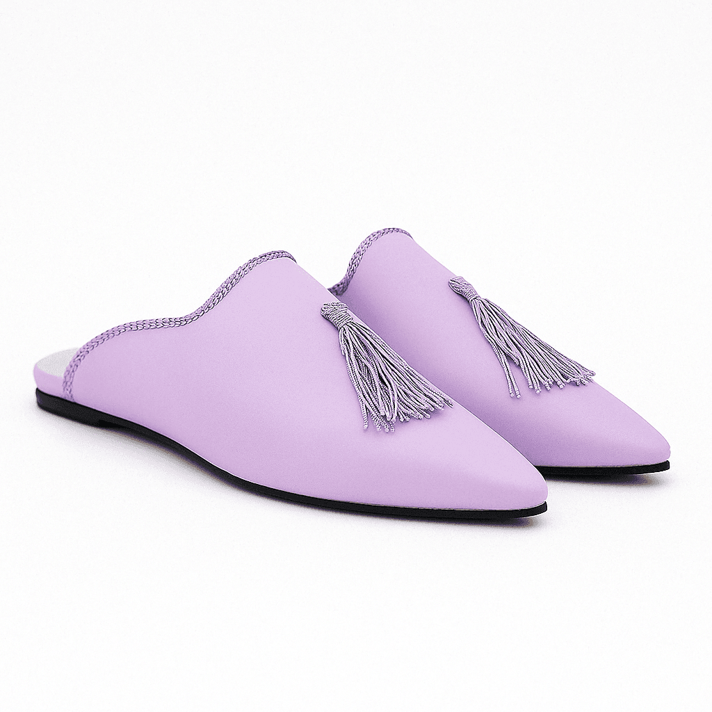 Chaussons mocassins à glands lavande en cuir souple