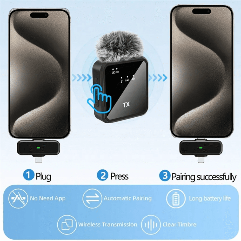 2 Microphone cravate sans fil F15 2 en 1 pour iPhone et Android avec suppression du bruit