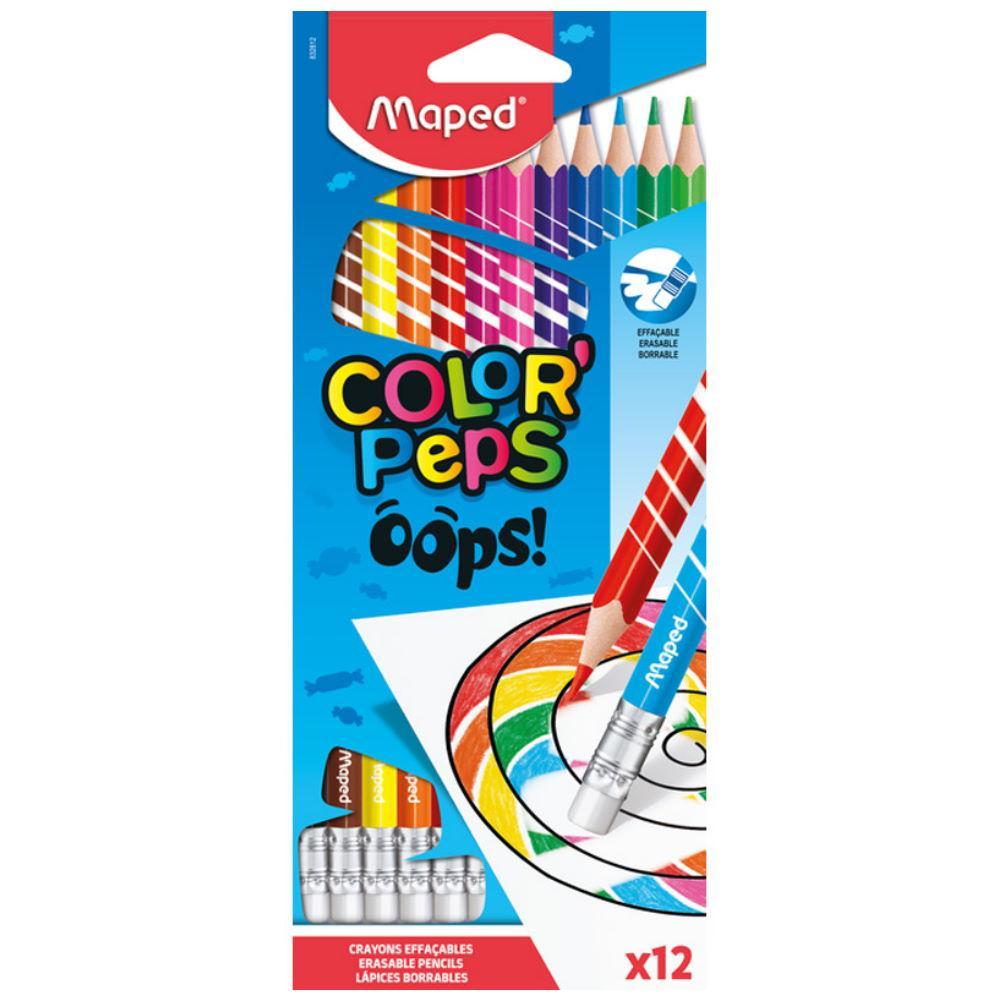 Crayons de couleurs de 12 Long Effaçable Maped -Color'Peps Oops