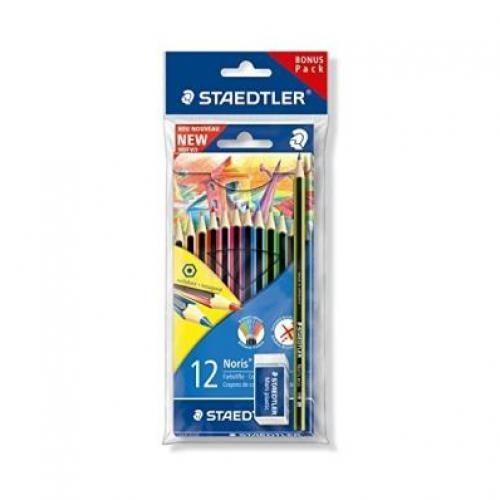 Pack de 12 Crayons de couleurs Long + Gomme + Crayon - Staedtler
